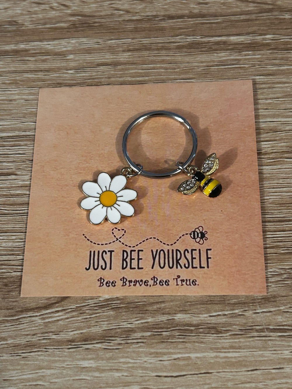 Bee Yourself Keychain Daisy Bee Charm Gift Teacher Friend Coworker Inspirational